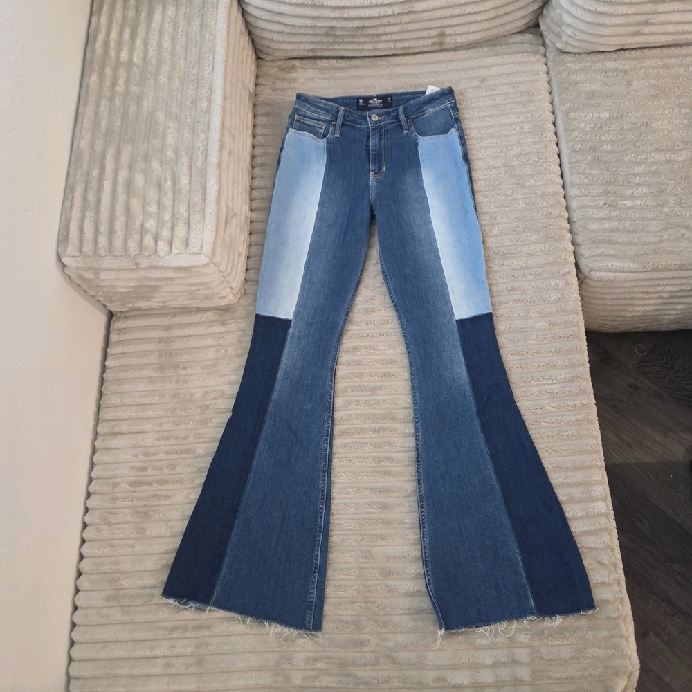 Hollister High Rise Vintage Flare Patchwork Colorblock Jeans Sz 5R W27 L32